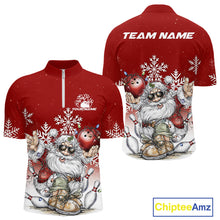 Load image into Gallery viewer, Custom Funny Santa Claus Christmas Bowling Men Quarter-Zip Shirts, Xmas Bowling Team Shirt IPHW10108