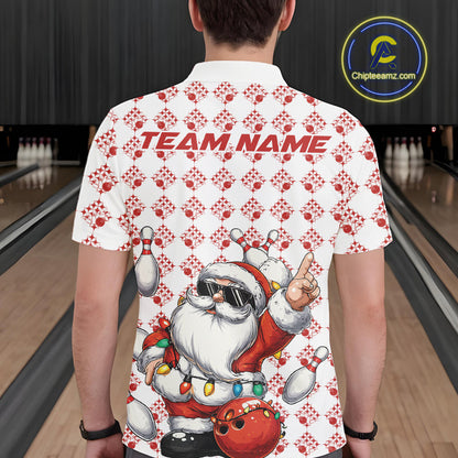 Custom Funny Santa Claus Christmas Bowling Men Polo Shirts, Xmas Bowling Team Shirt IPHW10111