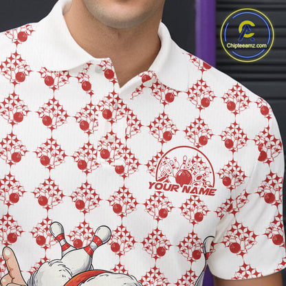 Custom Funny Santa Claus Christmas Bowling Men Polo Shirts, Xmas Bowling Team Shirt IPHW10111