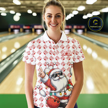 Load image into Gallery viewer, Custom Funny Santa Claus Christmas Bowling Women Polo Shirts, Xmas Bowling Team Shirt IPHW10111
