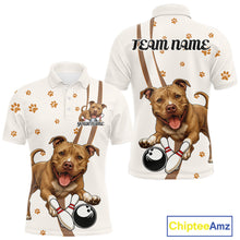 Load image into Gallery viewer, Custom Funny Brown Pitbull Dog Bowling Men Polo Shirts, Dog Paw Print Bowler Outfit IPHW10248