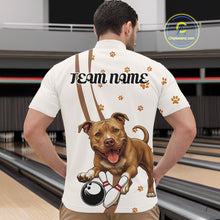 Load image into Gallery viewer, Custom Funny Brown Pitbull Dog Bowling Men Quarter-Zip Shirts, Dog Paw Print Bowler Outfit IPHW10248