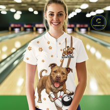 Load image into Gallery viewer, Custom Funny Brown Pitbull Dog Bowling Women Shirts, Dog Paw Print Bowler Outfit IPHW10248