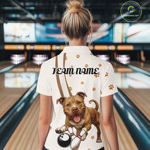 Load image into Gallery viewer, Custom Funny Brown Pitbull Dog Bowling Women Shirts, Dog Paw Print Bowler Outfit IPHW10248