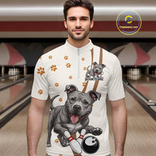 Load image into Gallery viewer, Custom Funny Pitbull Dog Bowling Men Quarter-Zip Shirts, Dog Paw Print Bowler Outfit IPHW10249