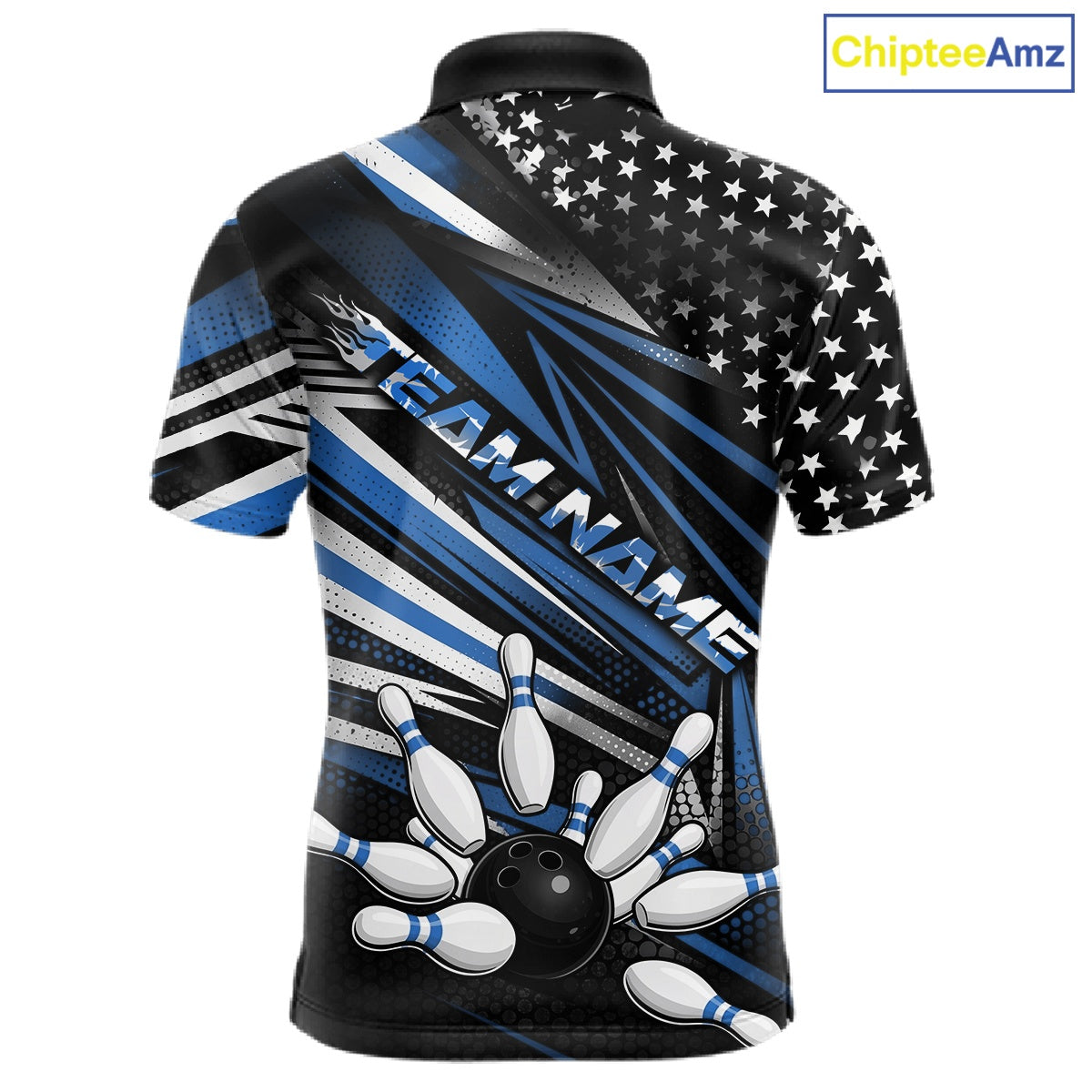 Custom Black And Blue US Flag Patriotic Strike Bowling Team Shirt, Freedom Bowling League Shirt Bowler Jerseys IPHW10458