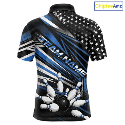 Custom Black And Blue US Flag Patriotic Strike Bowling Team Shirt, Freedom Bowling League Shirt Bowler Jerseys IPHW10458