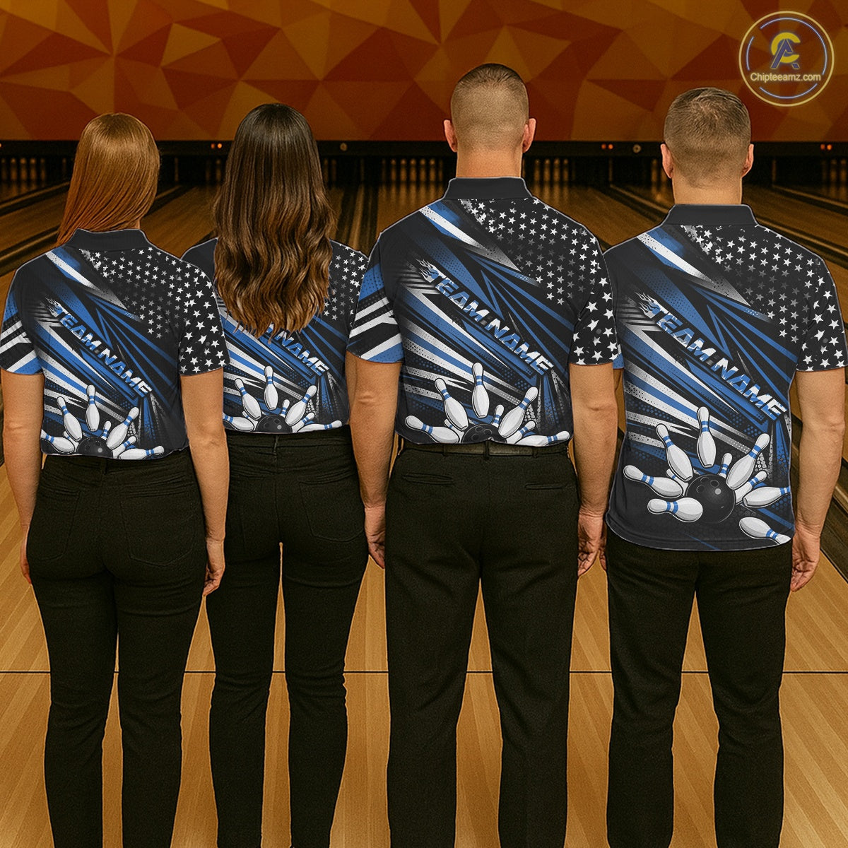 Custom Black And Blue US Flag Patriotic Strike Bowling Team Shirt, Freedom Bowling League Shirt Bowler Jerseys IPHW10458