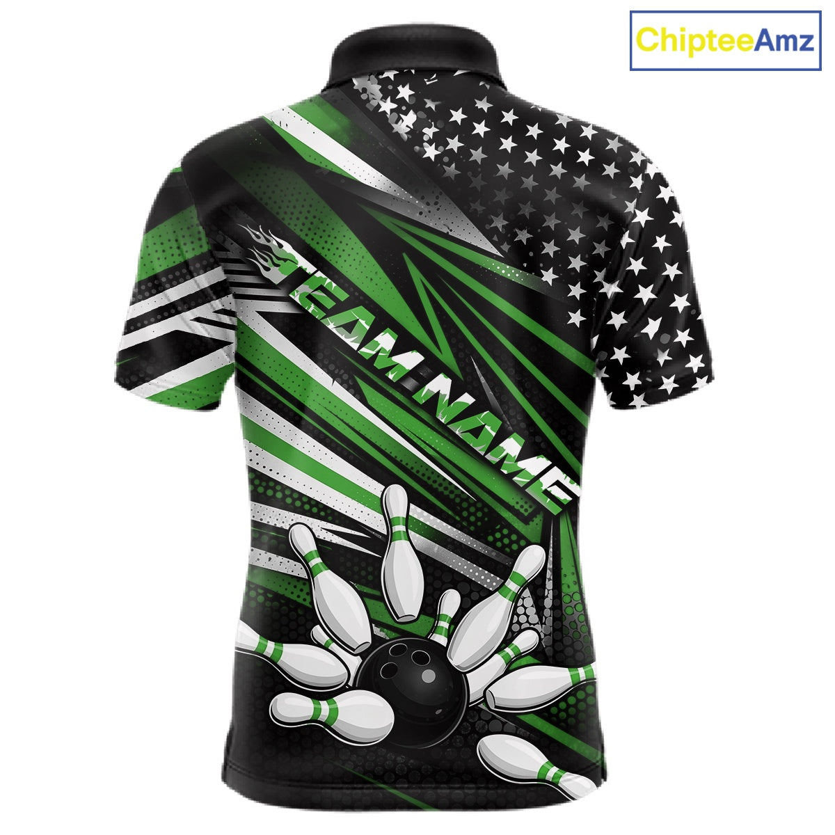 Custom Black And Green US Flag Patriotic Strike Bowling Team Shirt, Freedom Bowling League Shirt Bowler Jerseys IPHW10459