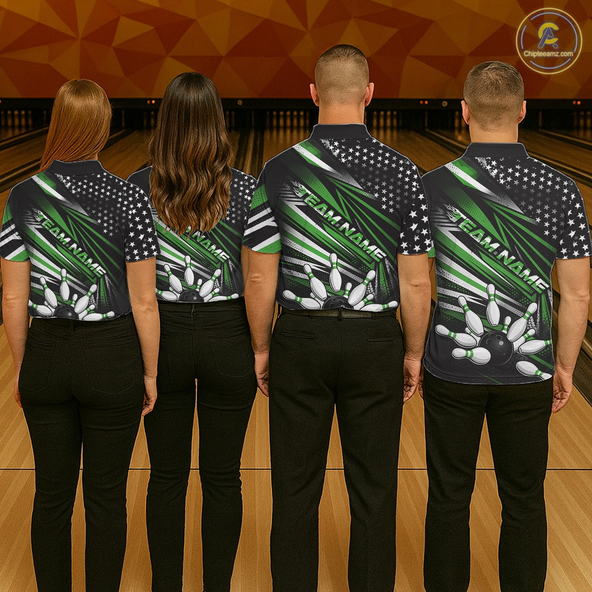 Custom Black And Green US Flag Patriotic Strike Bowling Team Shirt, Freedom Bowling League Shirt Bowler Jerseys IPHW10459