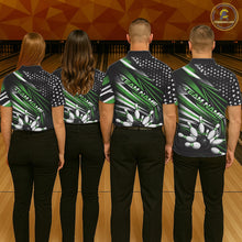 Load image into Gallery viewer, Custom Black And Green US Flag Patriotic Strike Bowling Team Shirt, Freedom Bowling League Shirt Bowler Jerseys IPHW10459