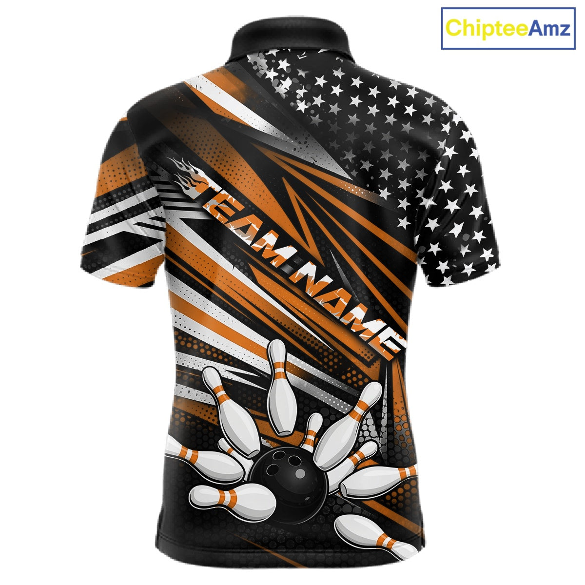 Custom Black And Orange US Flag Patriotic Strike Bowling Team Shirt, Freedom Bowling League Shirt Bowler Jersey IPHW10460