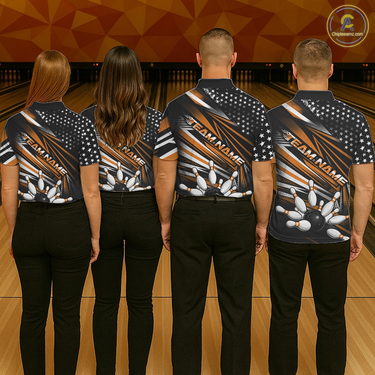 Custom Black And Orange US Flag Patriotic Strike Bowling Team Shirt, Freedom Bowling League Shirt Bowler Jersey IPHW10460
