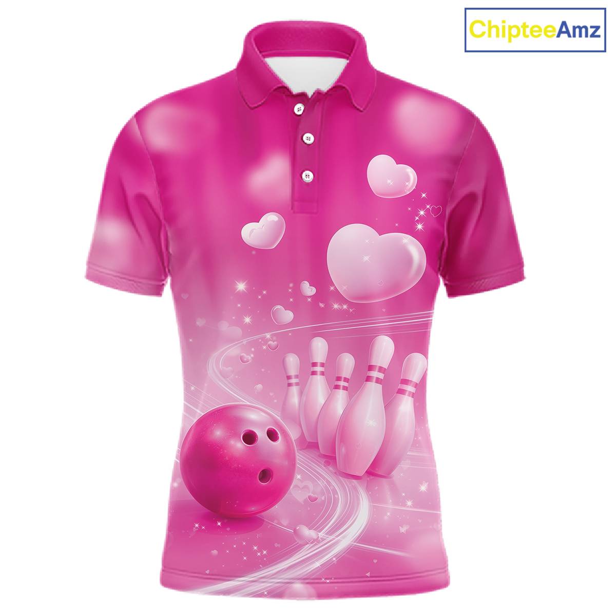 Custom Pink Valentine Bowling Couple Shirts, Pink Heart Theme Bowling Jerseys With His Name And Her Name IPHW10464