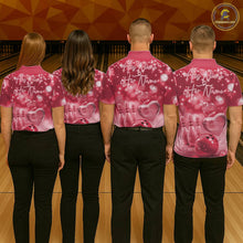 Load image into Gallery viewer, Custom Red Valentine Bowling Couple Shirts, Red Heart Theme Bowling Jerseys With His Name And Her Name IPHW10467