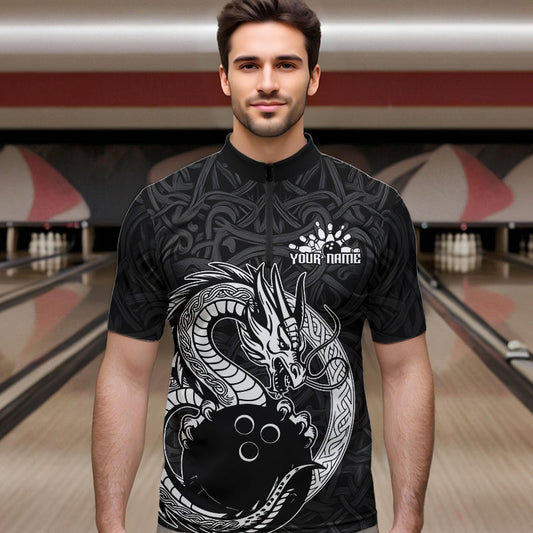 Custom Viking Dragon Bowling Quarter-Zip Team Shirts For Men, Celtic Bowling Shirt IPHW8584