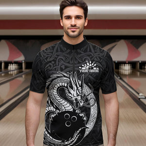 Custom Viking Dragon Bowling Quarter-Zip Team Shirts For Men, Celtic Bowling Shirt IPHW8584