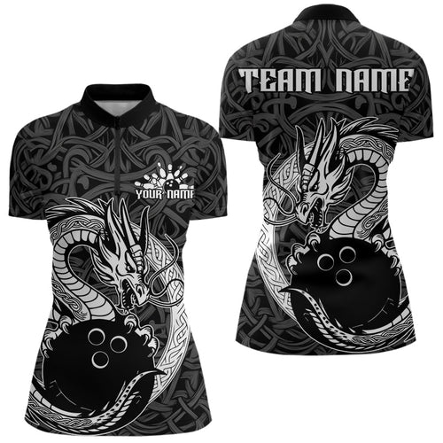 Custom Viking Dragon Bowling Quarter-Zip Team Shirts For Women, Celtic Bowling Shirt IPHW8584