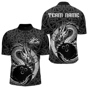 Custom Viking Dragon Bowling Quarter-Zip Team Shirts For Men, Celtic Bowling Shirt IPHW8584