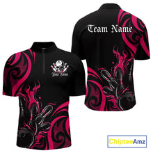 Load image into Gallery viewer, Custom Black And Pink Tribal Flame Bowling Men Shirts, Bowling League Shirt Team Jerseys IPHW10737