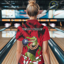 Load image into Gallery viewer, Red Custom Funny Alligator Bowling Women Polo Shirt, Bowling Team Jerseys Bowler Outfit IPHW10772