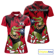 Load image into Gallery viewer, Red Custom Funny Alligator Bowling Women Polo Shirt, Bowling Team Jerseys Bowler Outfit IPHW10772