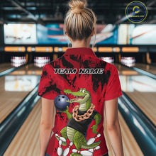 Load image into Gallery viewer, Red Custom Funny Alligator Bowling Women Shirt, Bowling Team Jerseys Bowler Outfit IPHW10772