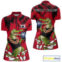 Load image into Gallery viewer, Red Custom Funny Alligator Bowling Women Shirt, Bowling Team Jerseys Bowler Outfit IPHW10772