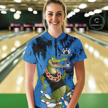 Load image into Gallery viewer, Blue Custom Funny Alligator Bowling Women Shirt, Bowling Team Jerseys Bowler Outfit IPHW10773