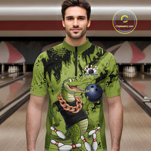 Load image into Gallery viewer, Green Custom Funny Alligator Bowling Men Quarter-Zip Shirt, Bowling Team Jerseys Bowler Outfit IPHW10774