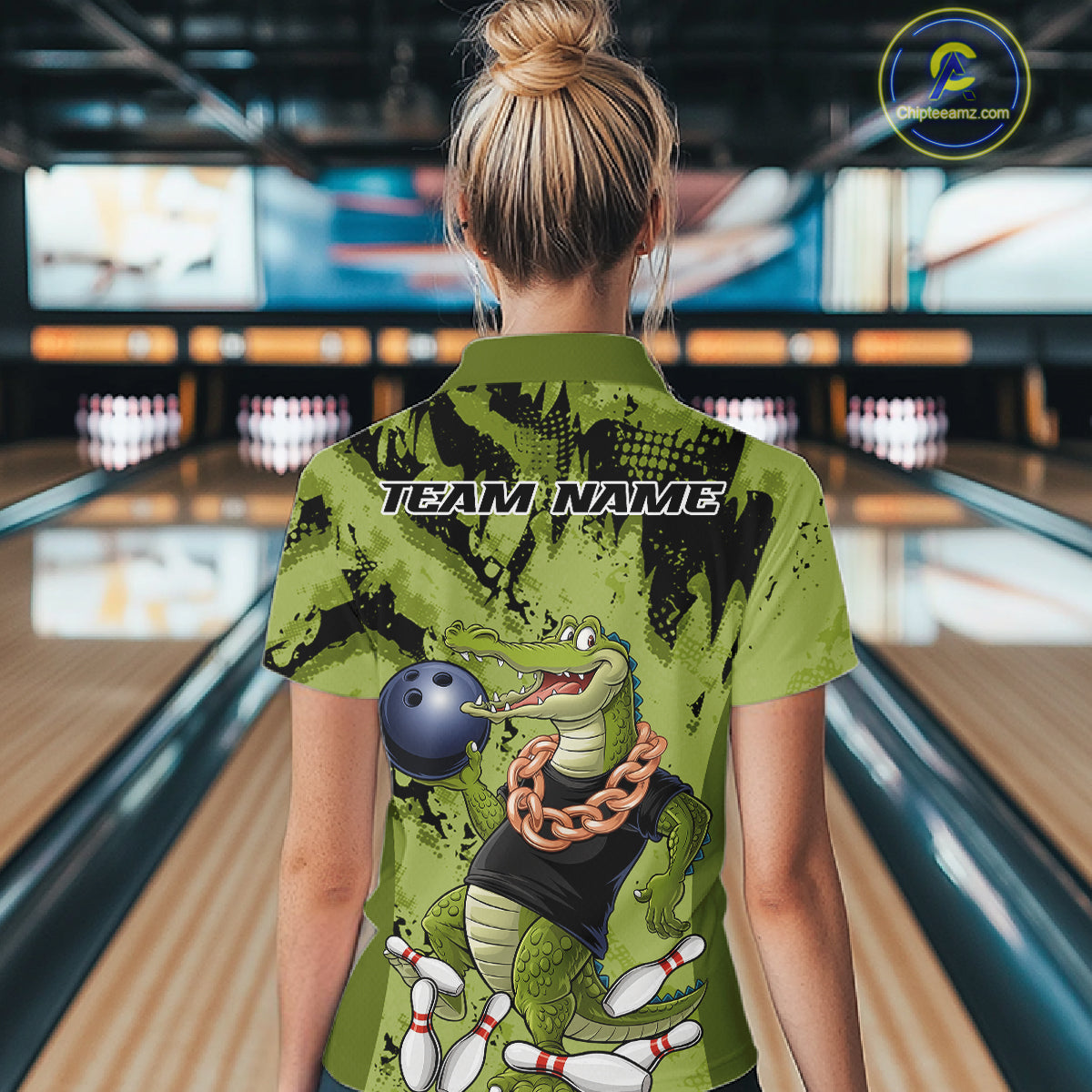 Green Custom Funny Alligator Bowling Women Shirt, Bowling Team Jerseys Bowler Outfit IPHW10774