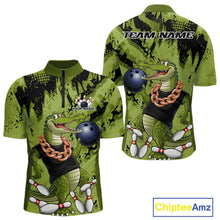Load image into Gallery viewer, Green Custom Funny Alligator Bowling Men Quarter-Zip Shirt, Bowling Team Jerseys Bowler Outfit IPHW10774