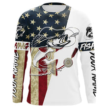 Load image into Gallery viewer, Walleye Fishing American Flag Custom Long Sleeve Fishing Shirts, Patriotic Fishing Gifts Uv Clothing IPHW6059