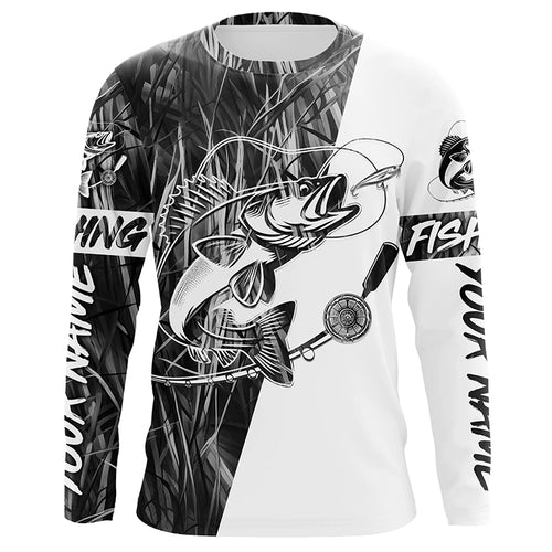 Walleye Fishing Gray Camo Custom Long Sleeve Fishing Shirts, Walleye Tournament Fishing Jerseys IPHW6061