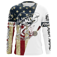 Load image into Gallery viewer, Personalized Vintage American Flag Bass Fishing Long Sleeve Shirts, Patriotic Bass Fishing Jerseys IPHW6063