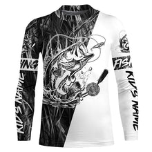 Load image into Gallery viewer, Custom Bass Fishing Tattoo Gray Camo Long Sleeve Tournament Fishing Shirts, Bass Fishing Jerseys IPHW6078