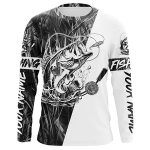 Custom Bass Fishing Tattoo Gray Camo Long Sleeve Tournament Fishing Shirts, Bass Fishing Jerseys IPHW6078