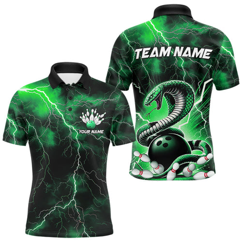 Green Thunder Lightning Custom Cobra Snake Bowling Polo Shirts For Men, Bowling Team Shirt IPHW8896