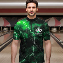 Load image into Gallery viewer, Green Thunder Lightning Custom Cobra Snake Bowling Quarter-Zip Shirts For Men, Bowling Team Shirt IPHW8896