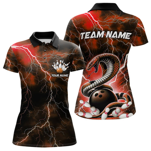 Orange Thunder Lightning Custom Cobra Snake Bowling Women Polo Shirts, Bowling Team Shirt IPHW8897