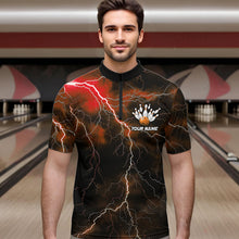 Load image into Gallery viewer, Orange Thunder Lightning Custom Cobra Snake Bowling Quarter-Zip Shirts For Men, Bowling Team Shirt IPHW8897