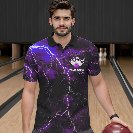 Purple Thunder Lightning Custom Cobra Snake Bowling Polo Shirts For Men, Bowling Team Shirt IPHW8898