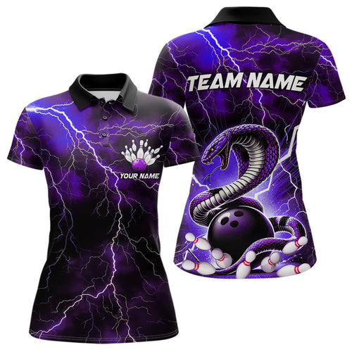 Purple Thunder Lightning Custom Cobra Snake Bowling Women Polo Shirts, Bowling Team Shirt IPHW8898