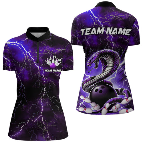 Purple Thunder Lightning Custom Cobra Snake Bowling Women Quarter-Zip Shirts, Team Shirt IPHW8898