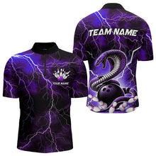 Load image into Gallery viewer, Purple Thunder Lightning Custom Cobra Snake Bowling Quarter-Zip Shirts For Men, Bowling Team Shirt IPHW8898