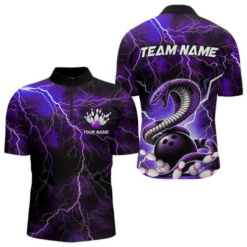 Purple Thunder Lightning Custom Cobra Snake Bowling Quarter-Zip Shirts For Men, Bowling Team Shirt IPHW8898