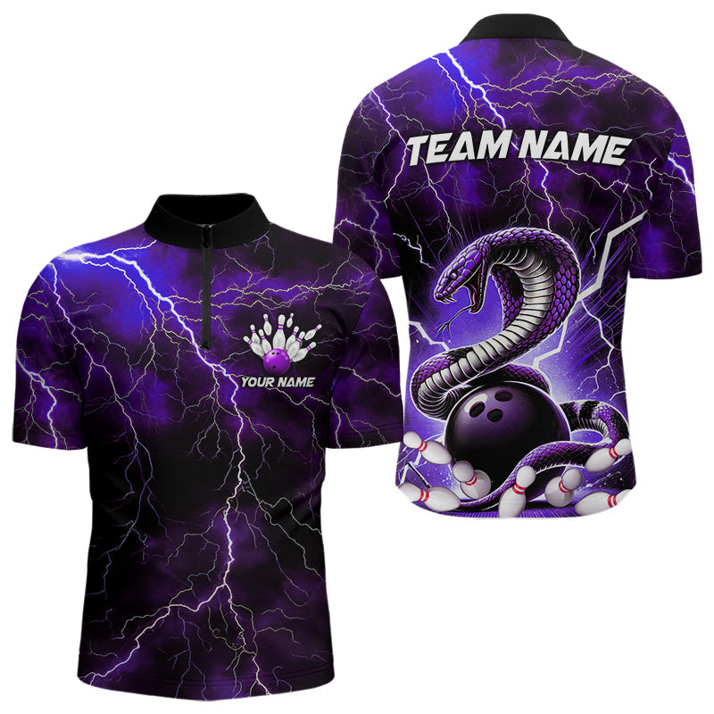 Purple Thunder Lightning Custom Cobra Snake Bowling Quarter-Zip Shirts For Men, Bowling Team Shirt IPHW8898