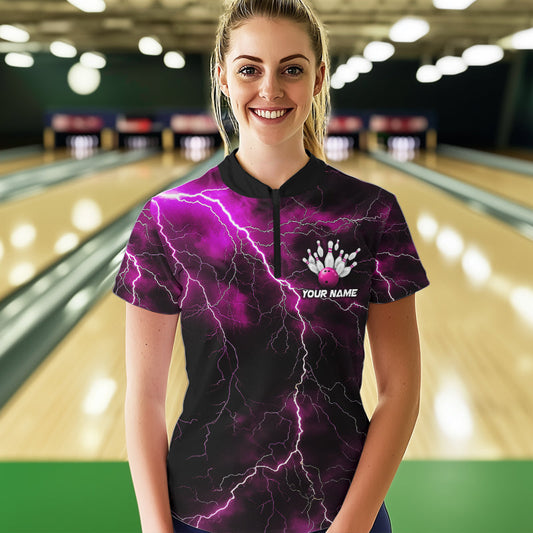 Pink Thunder Lightning Custom Cobra Snake Bowling Women Quarter-Zip Shirts, Team Shirt IPHW8899
