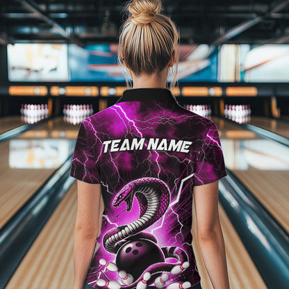 Pink Thunder Lightning Custom Cobra Snake Bowling Women Quarter-Zip Shirts, Team Shirt IPHW8899