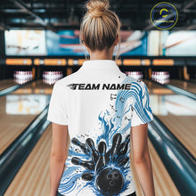 Load image into Gallery viewer, Custom Blue Music Flame Bowling Women Quarter-Zip Shirt, Bowling League Shirt IPHW10994